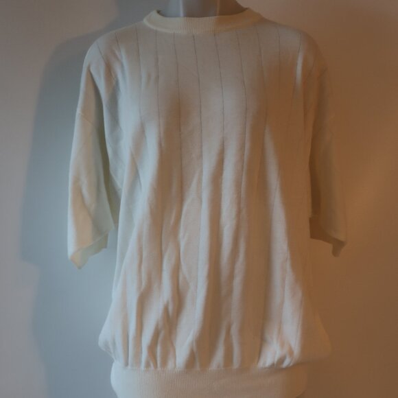 Mens Uomo Couture Vito Rufolo Ivory Knit Cotton Blend Short Sleeve Sweater XL * - Picture 1 of 7